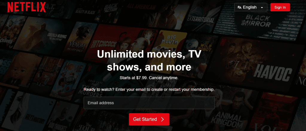 Netflix homepage
