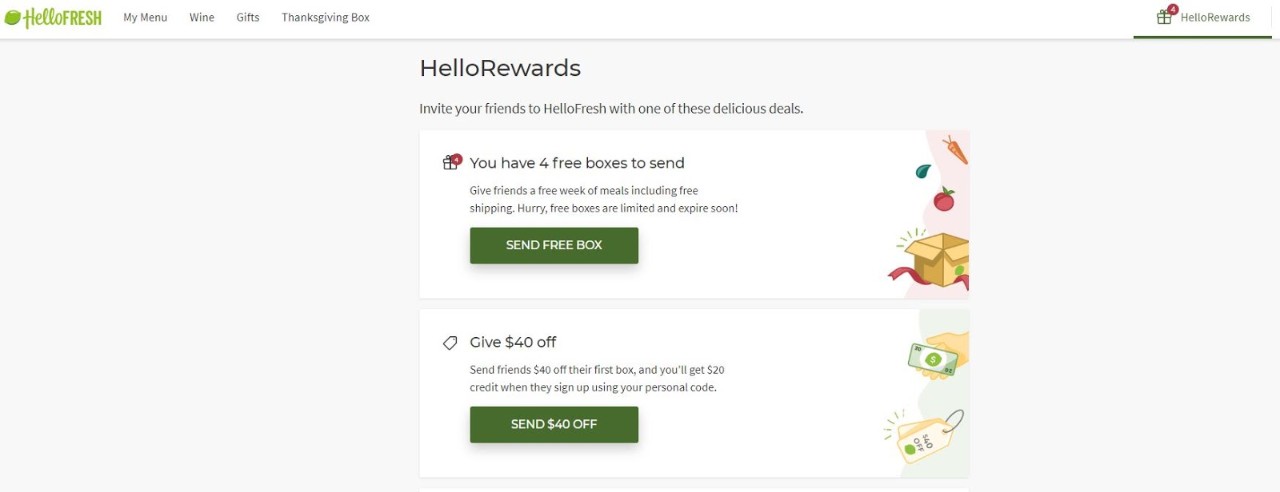 Hellofresh rewards screenshot