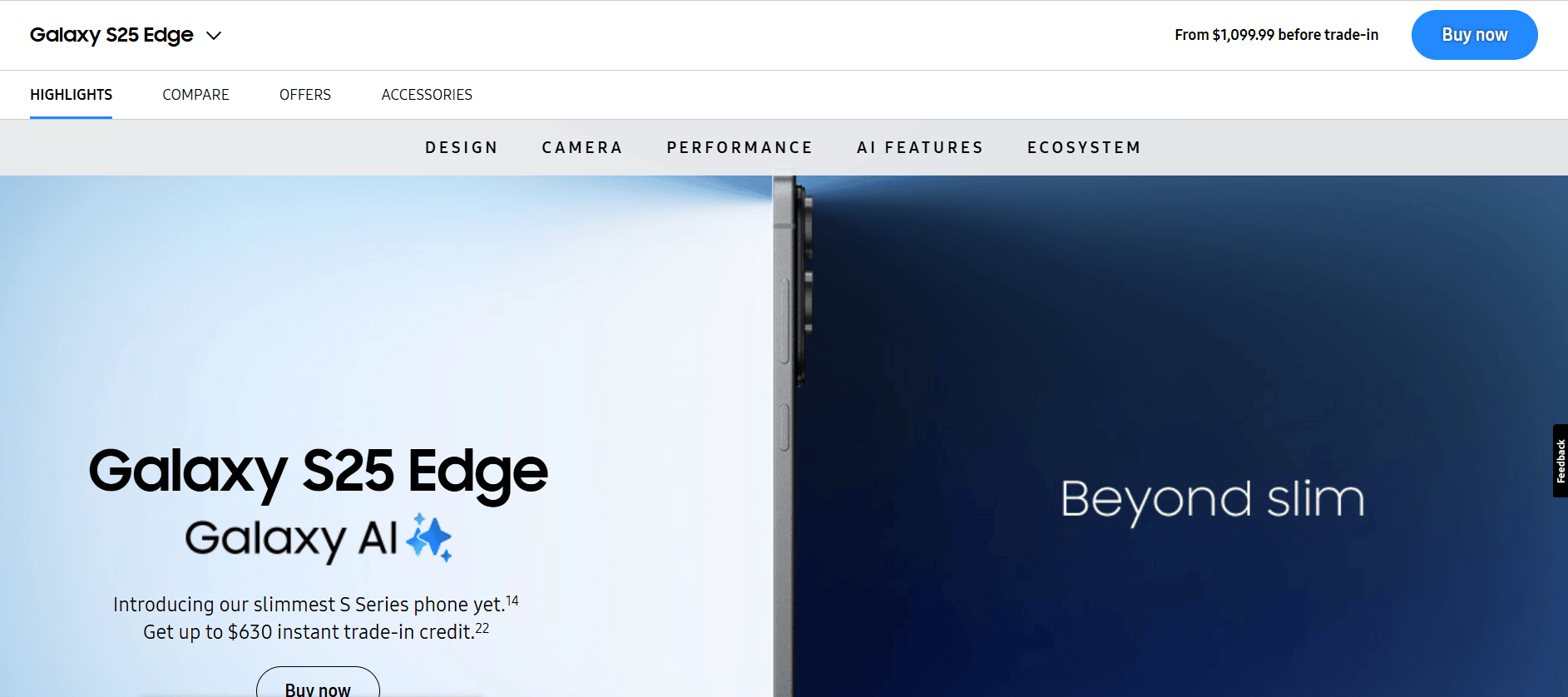 Galaxy S25 Edge product landing page