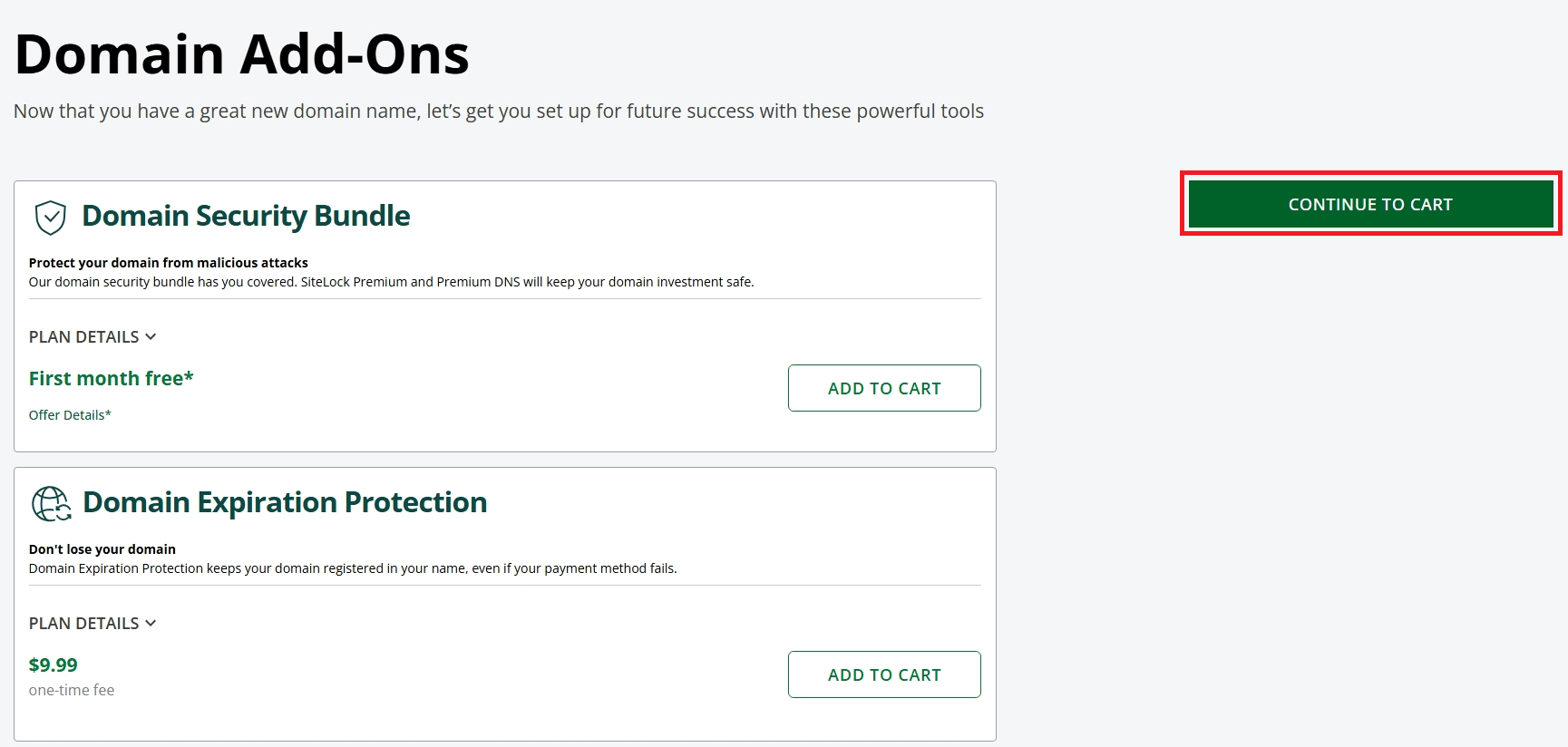 Domain add-ons for extra protection and peace of mind.