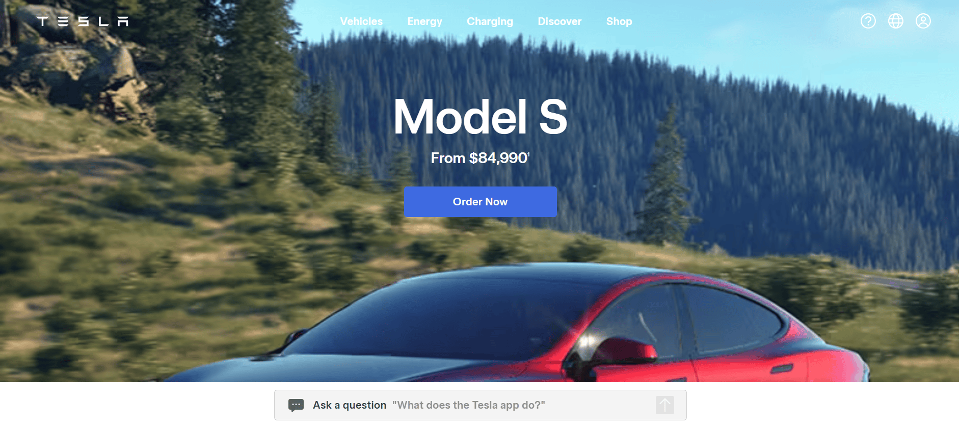 Tesla Model S product landing page