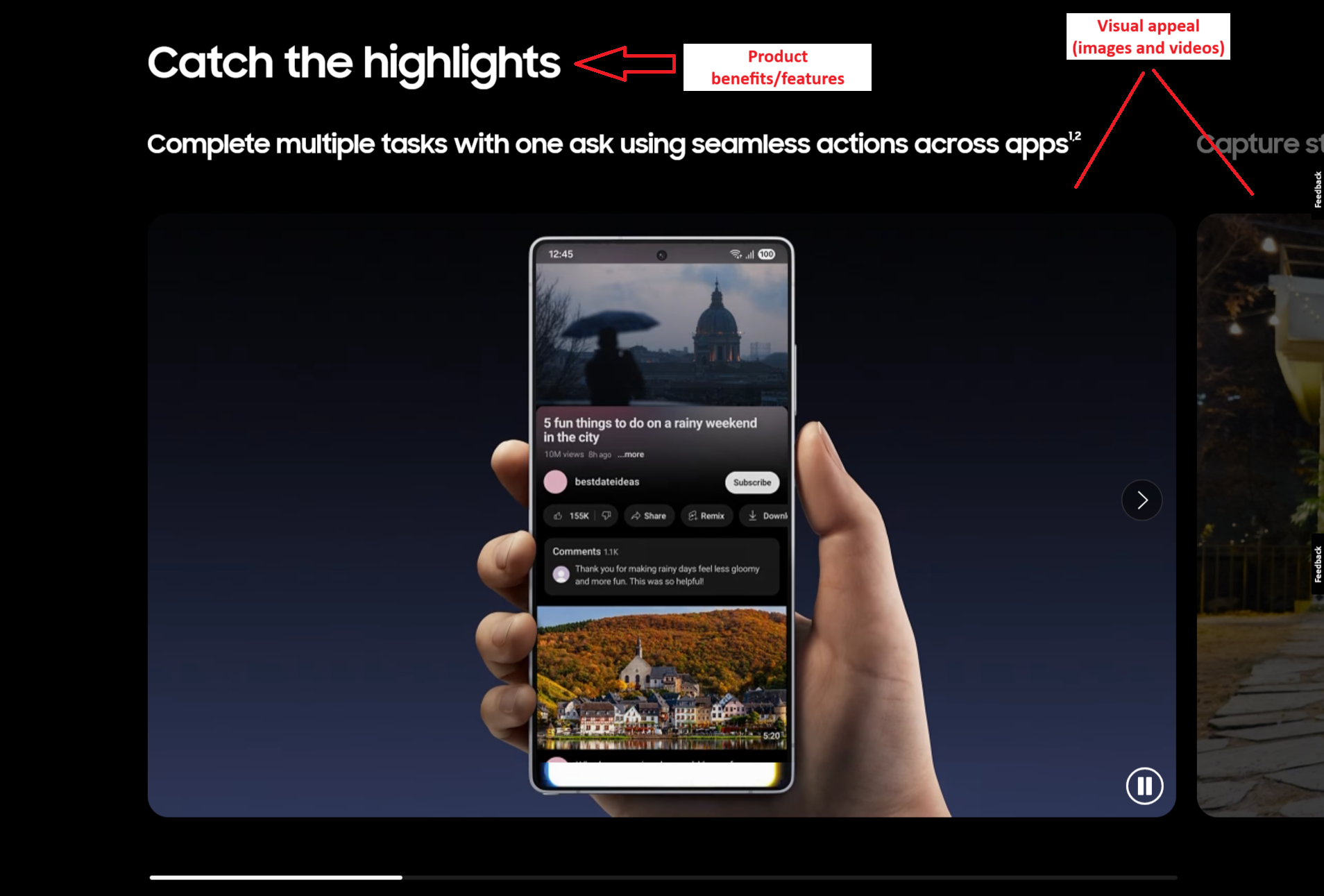 Galaxy S25 Ultra screenshot of highlights section with labels
