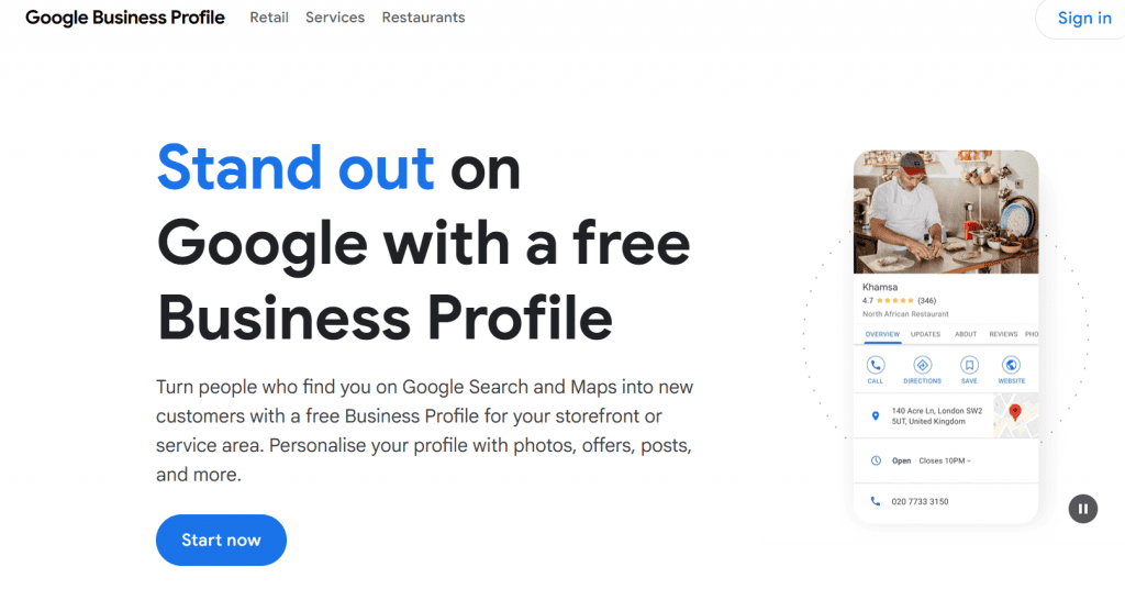 Google Business Profile main dashboard
