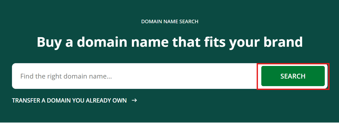 Network Solutions homepage search bar for domain names