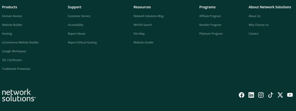Network Solutions website interface showcasing different service options for website management and hosting.