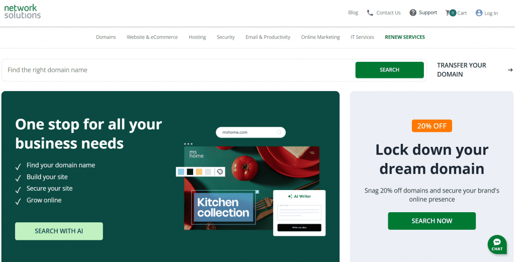 The image of Network Solutions' home page.