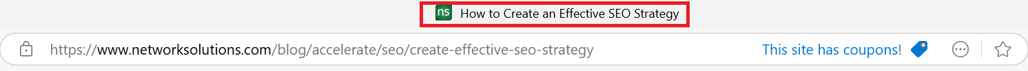 A screenshot of a Network Solutions title tag in a browser tab.
