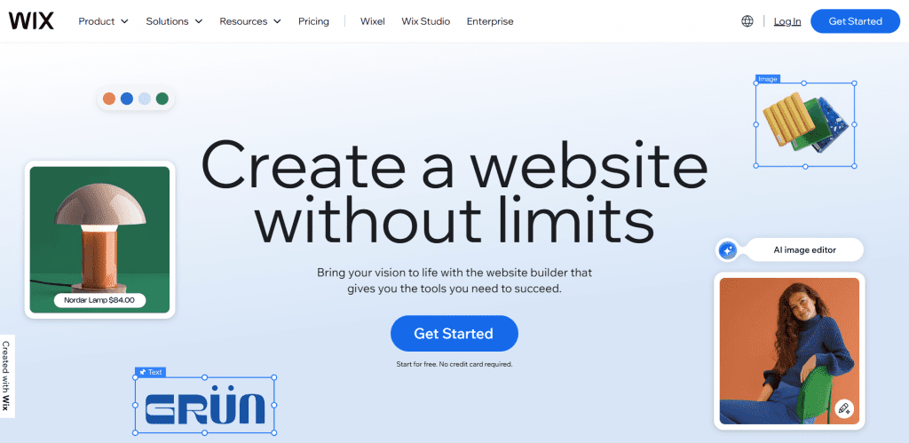 An image of Wix's website homepage.