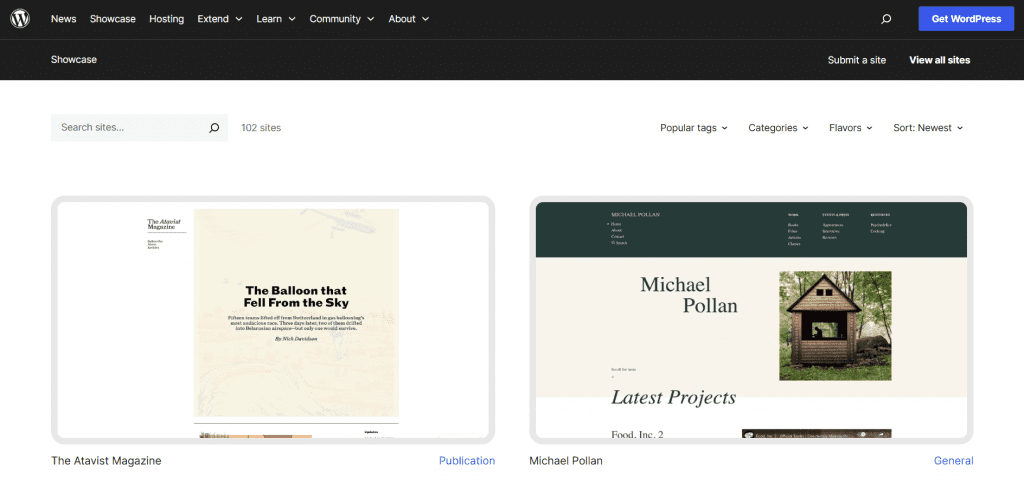 The image of WordPress's home page.