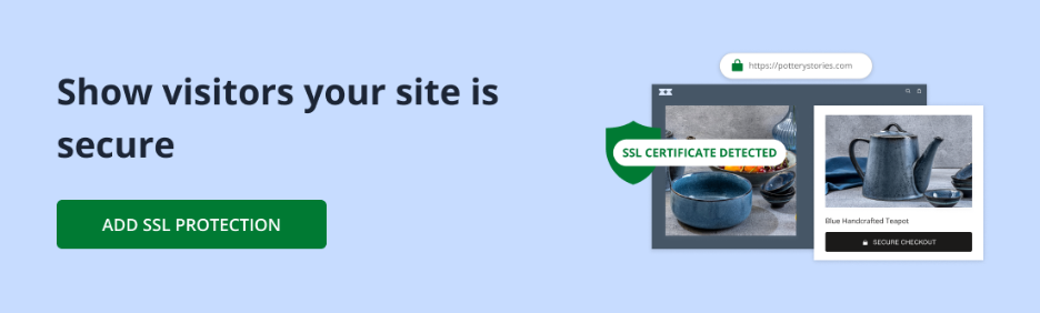 SSL protection banner showing secure checkout and SSL certificate detection.