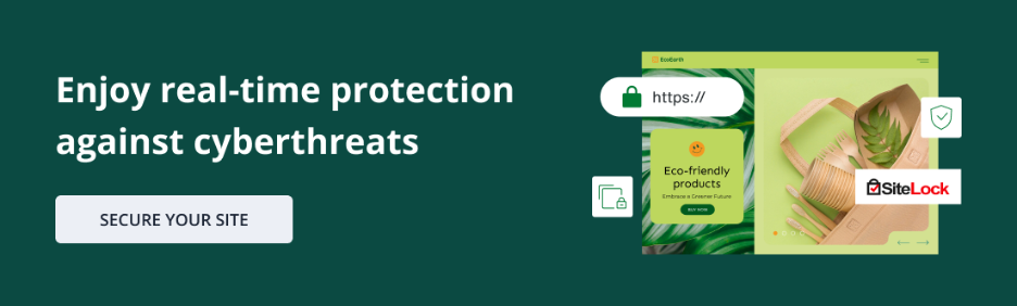 Website security banner promoting real-time protection against cyberthreats with SiteLock.