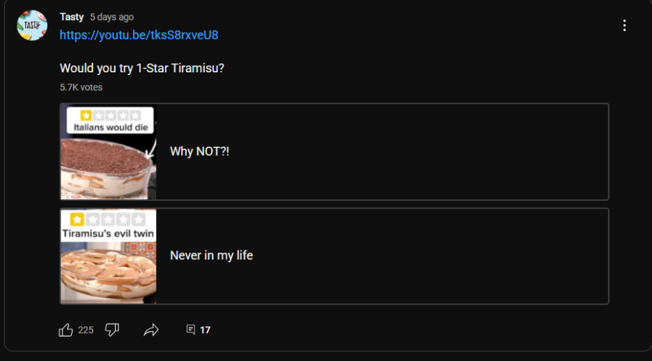 YouTube channel community poll