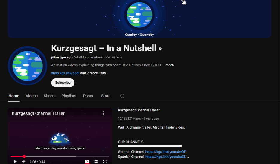 An example of a well-organized YouTube channel