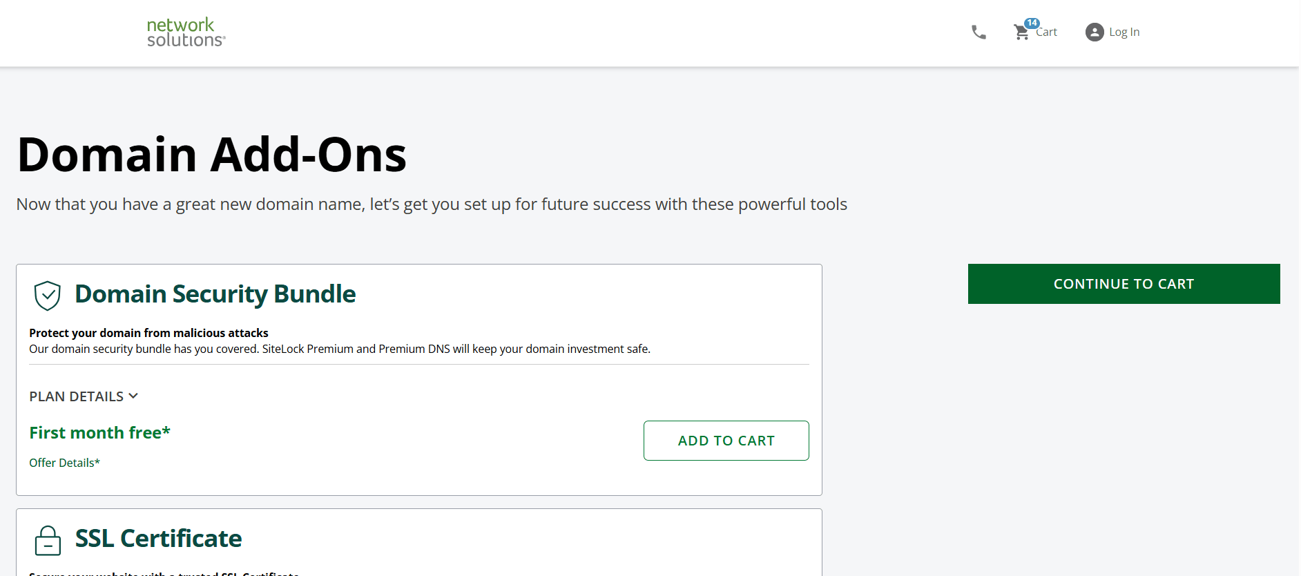domain add-ons page screenshot