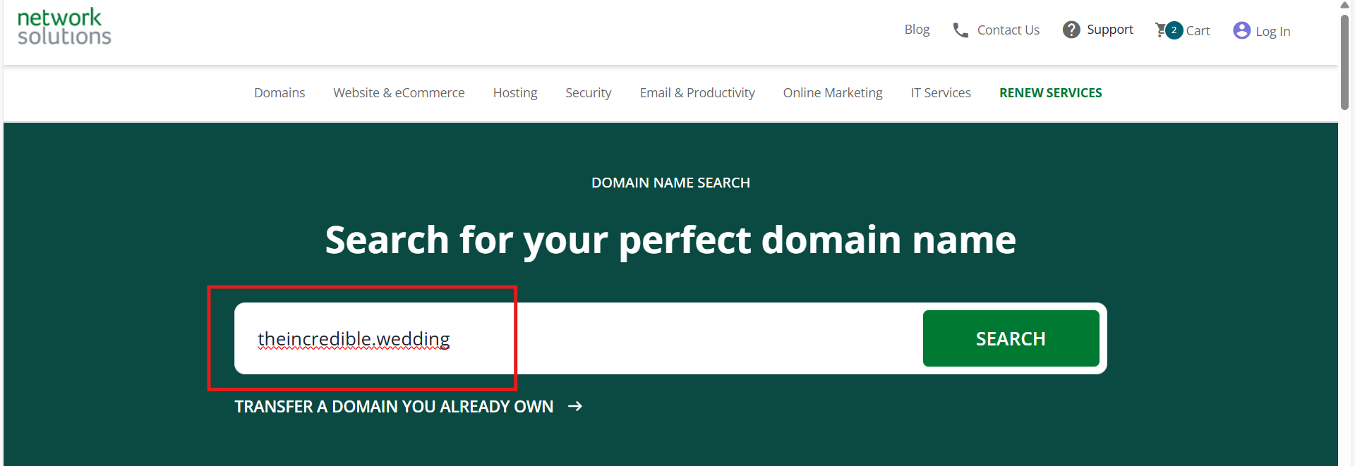 .wedding domain name search tool screenshot