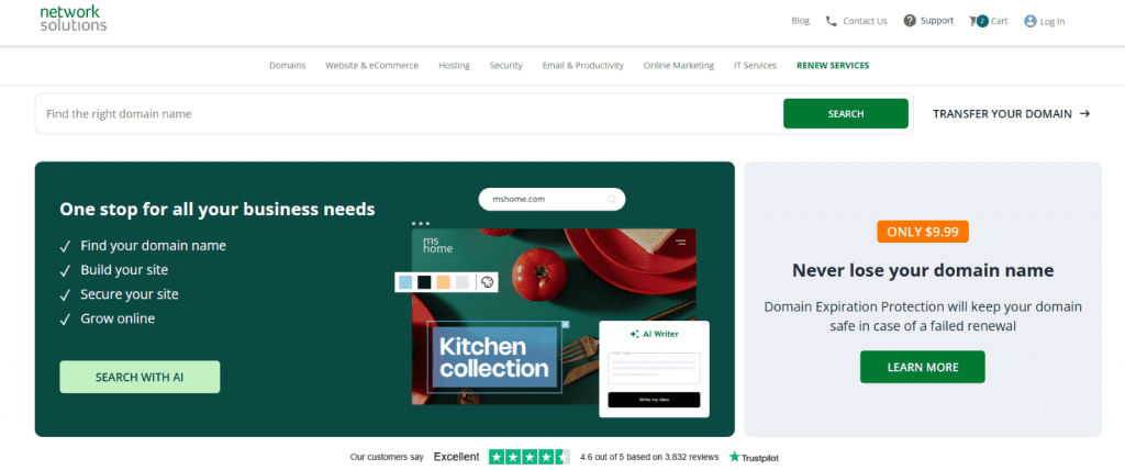 Screenshot of NetworkSolutions Homepage