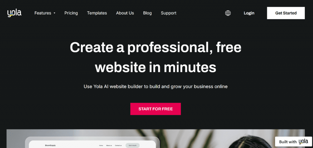 Screenshot of Yola Homepage