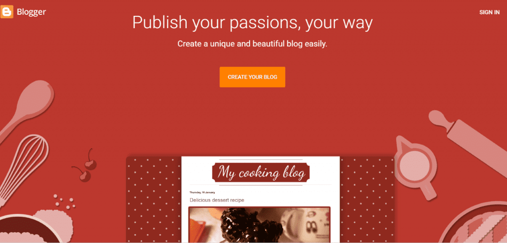 Screenshot of Blogger Homepage