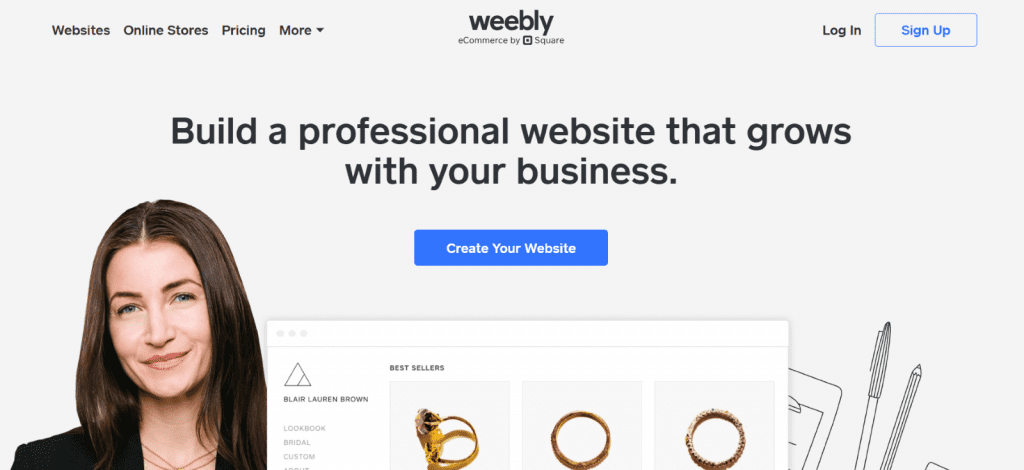Screenshot of Weebly Homepage