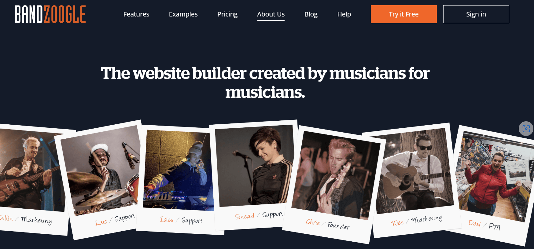 A screenshot of Bandzoogle's website builder page.