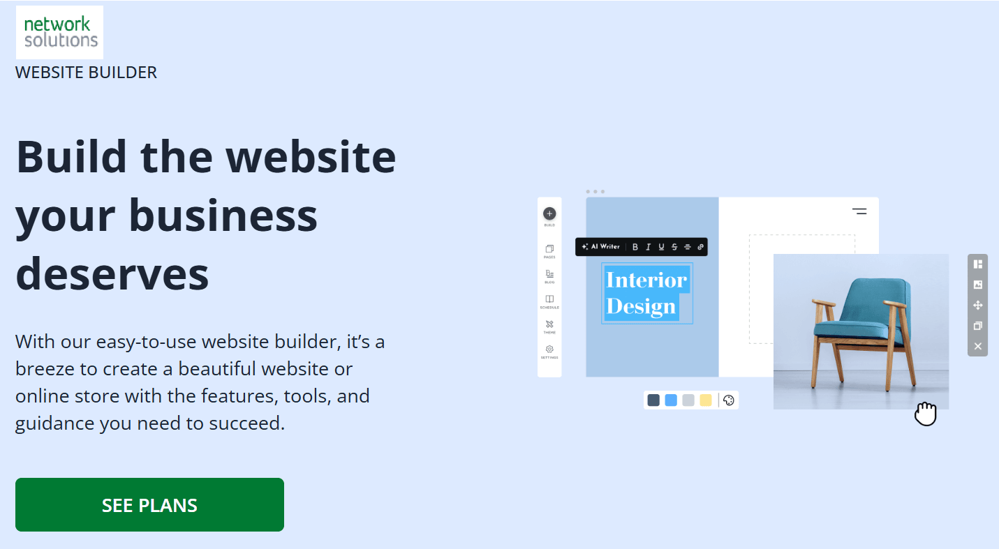 A screenshot of Network Solutions' website builder page.