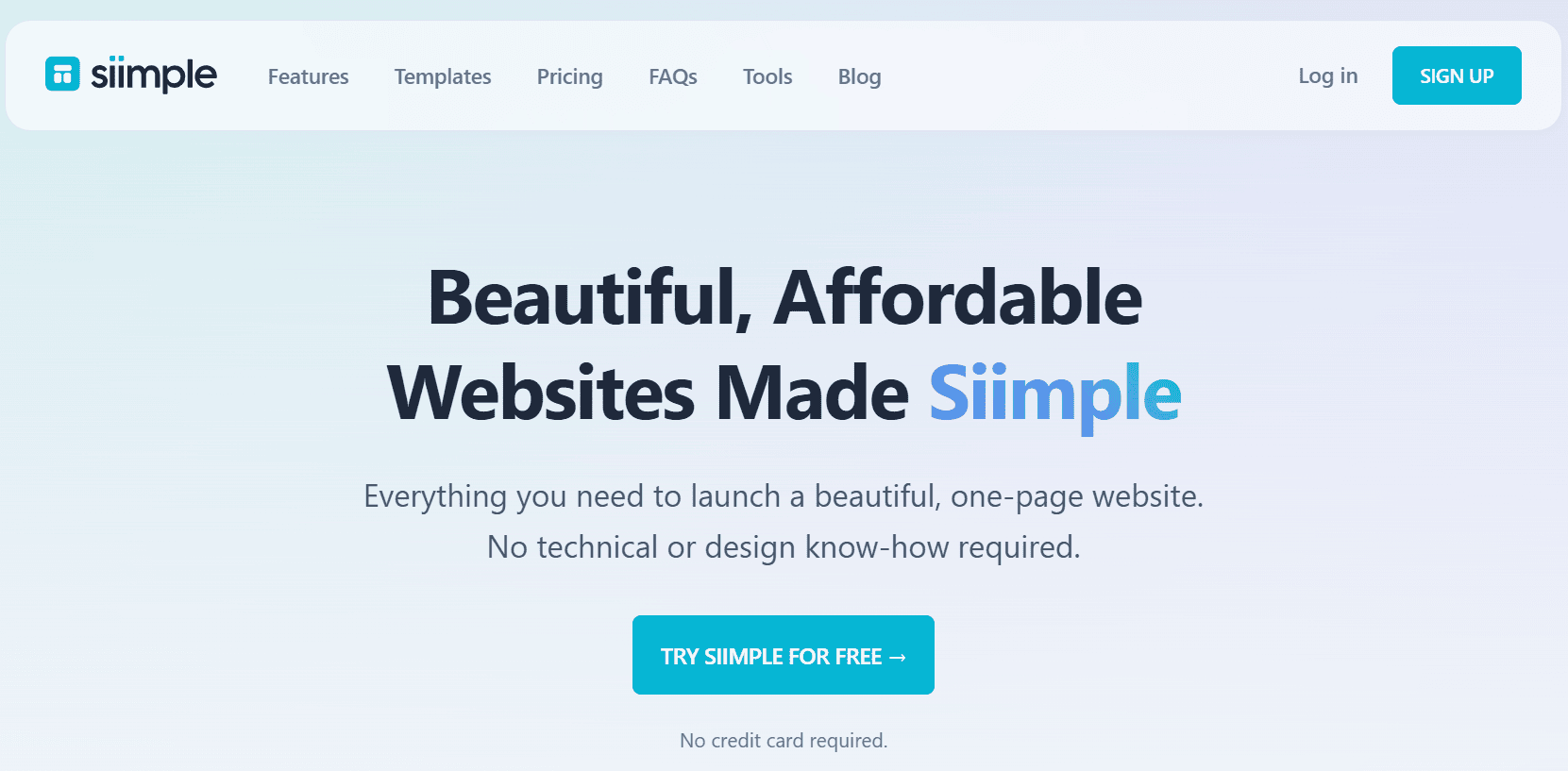 A screenshot of Siimple's website builder page.