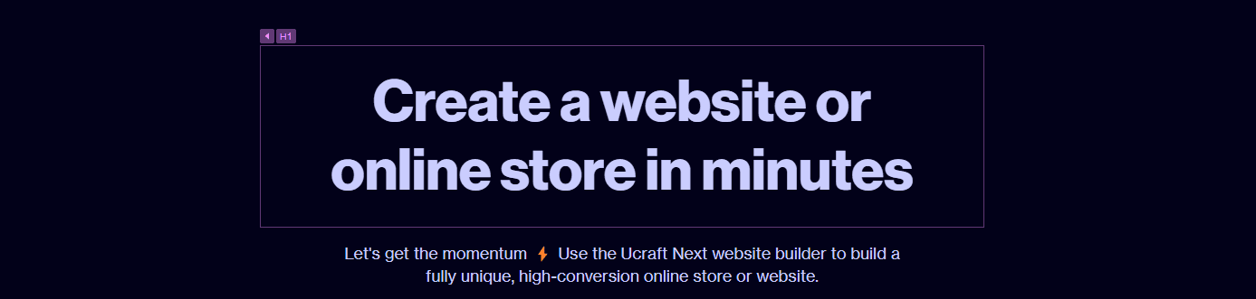 A screenshot of Ucraft's website builder page.