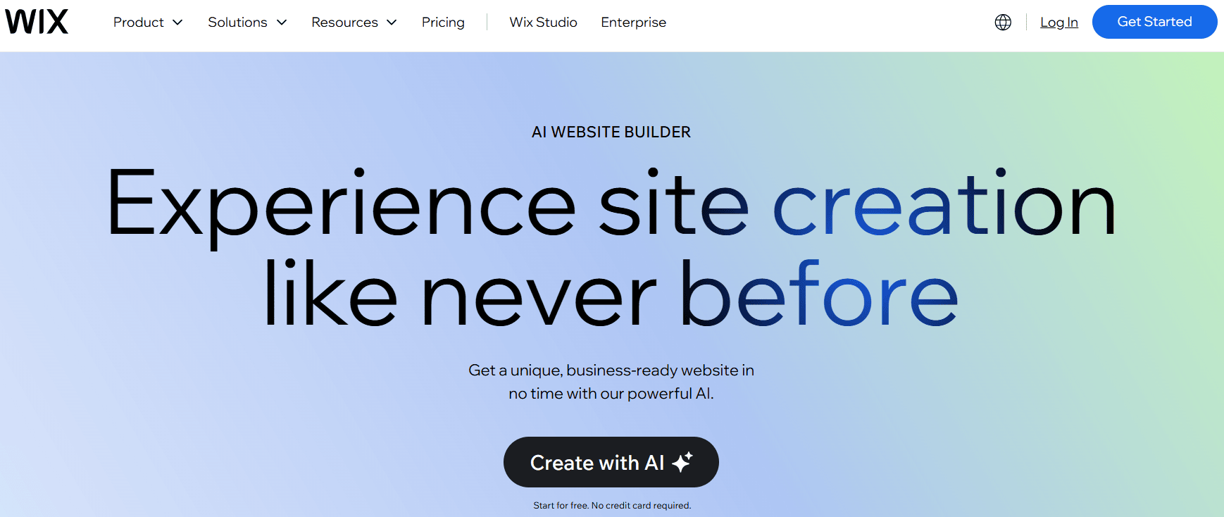 A screenshot of Wix's website builder page.