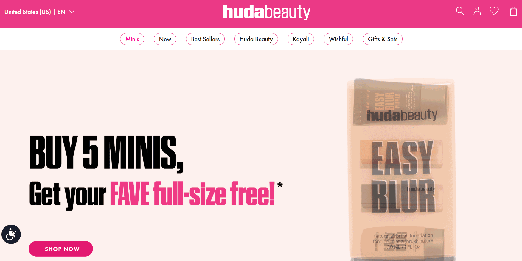 Huda Beauty homepage.