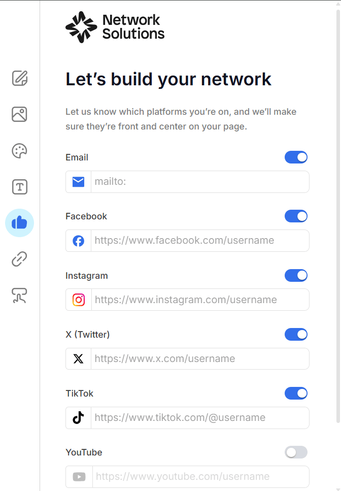 Social links for your Facebook, Tiktok, X, and Instagram profile