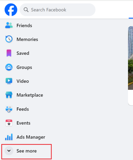 facebook interface left sidebar menu