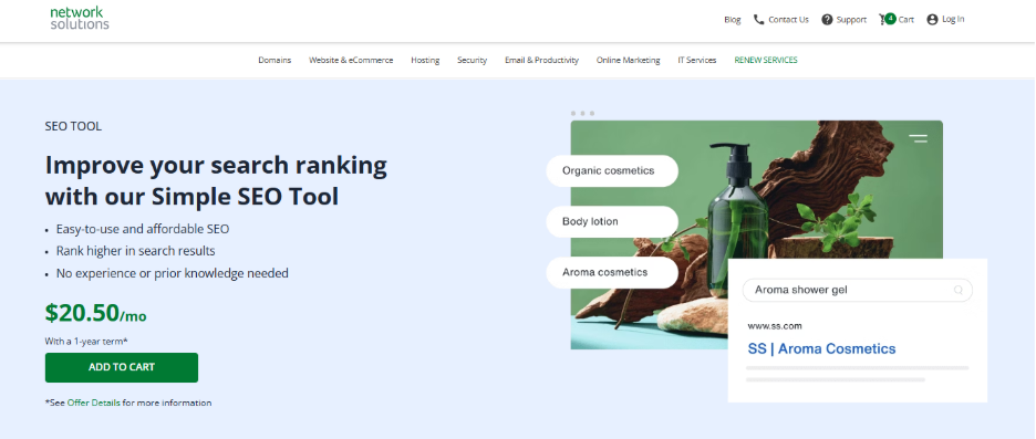 Network solutions SEO tool landing page