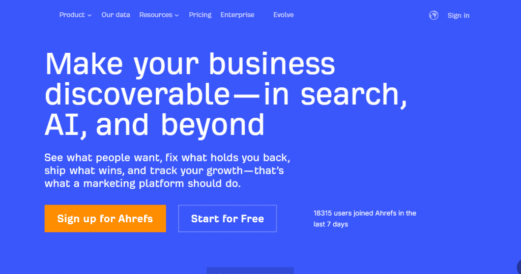 Ahrefs landing page
