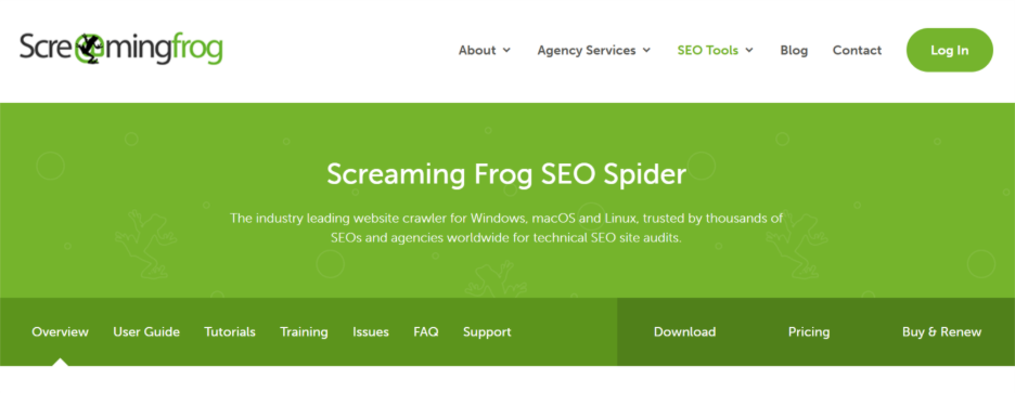 Screaming Frog landing page
