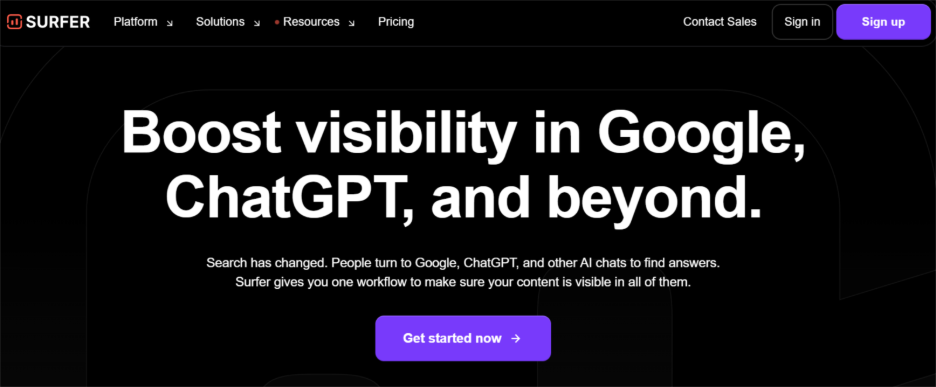 Surfer SEO landing page