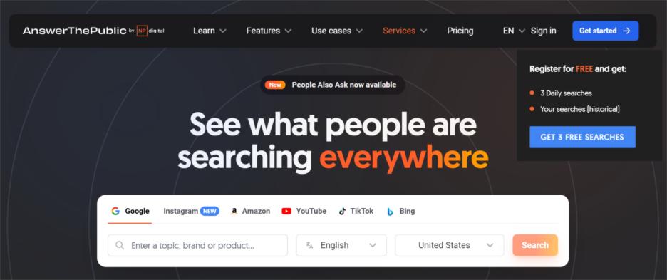 AnswerThePublic landing page