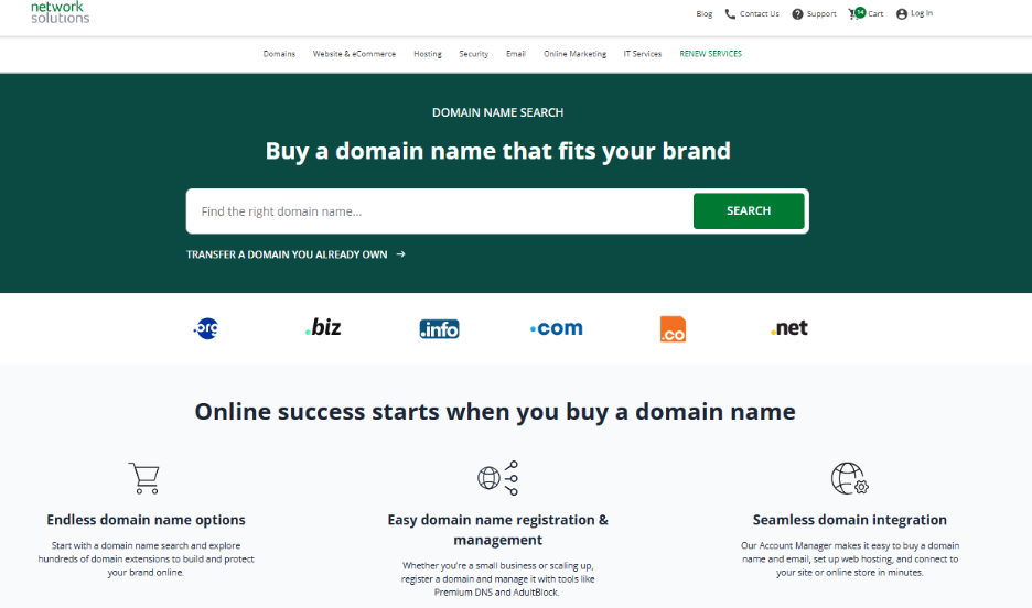 Network Solutions domain search tool