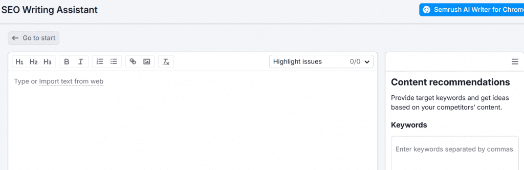 SEMrush's writing assistant