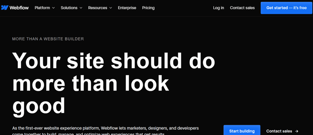 Screenshot of Webflow Homepage