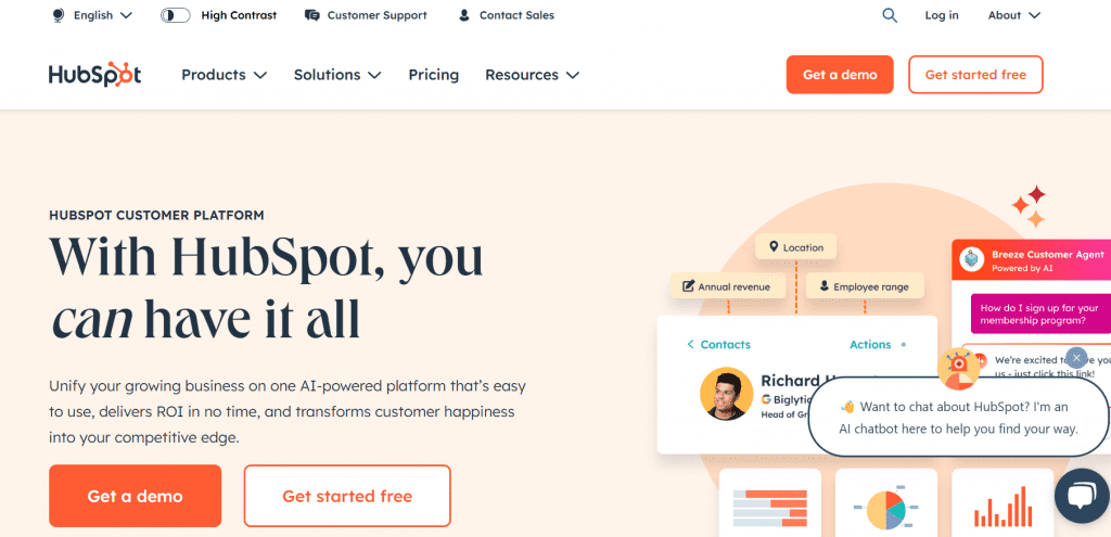 Screenshot of Hubspot CMS Homepage