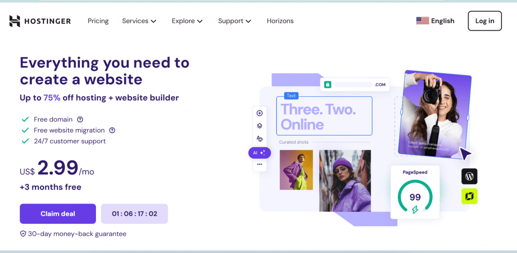 Screenshot of Hostinger Homepage