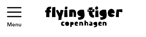 Flying Tiger Copenhagen logo with the hamburger menu navigation