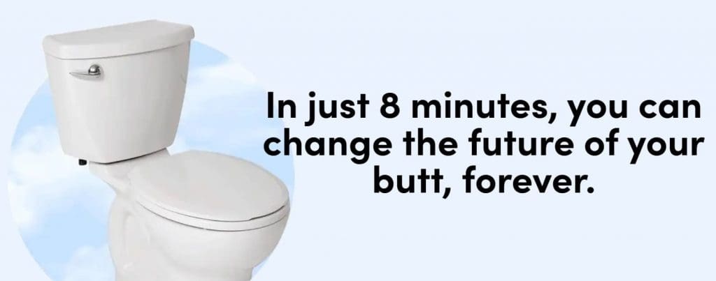 TUSHY bidet ad with a toilet and “in just 8 minutes” headline