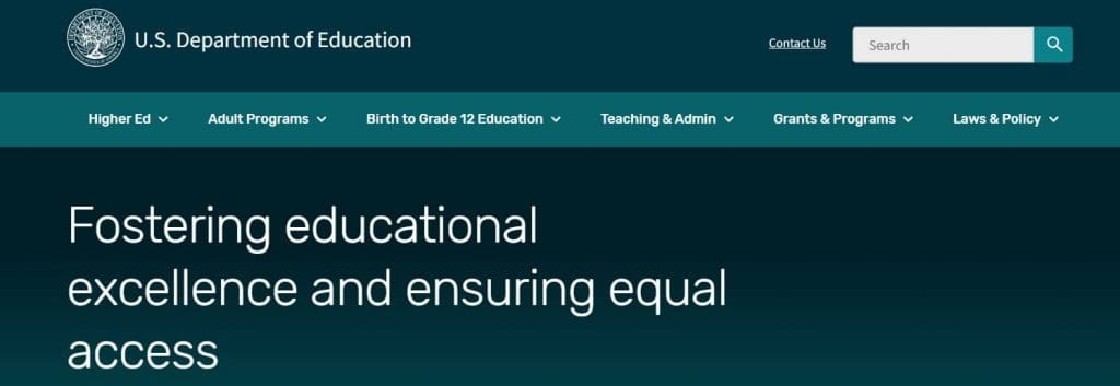 Accessible U.S. Department of Education site with clear navigation and strong readability.