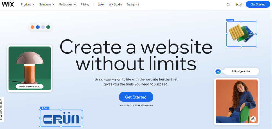A screenshot of Wix's homepage
