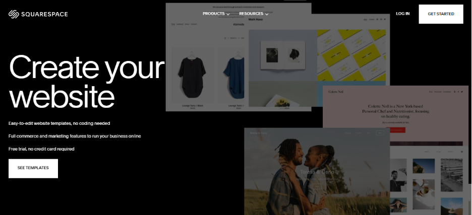 A screenshot of Squarespace's homepage