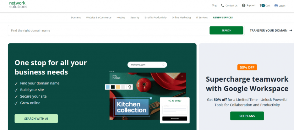The Network Solutions homepage. 