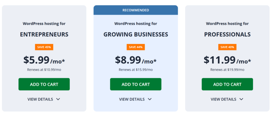 Network Solutions WordPress hosting pricelist.