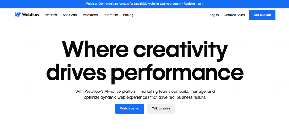 A screenshot of Webflow's homepage