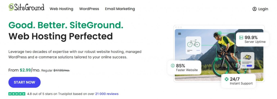The SiteGround homepage.